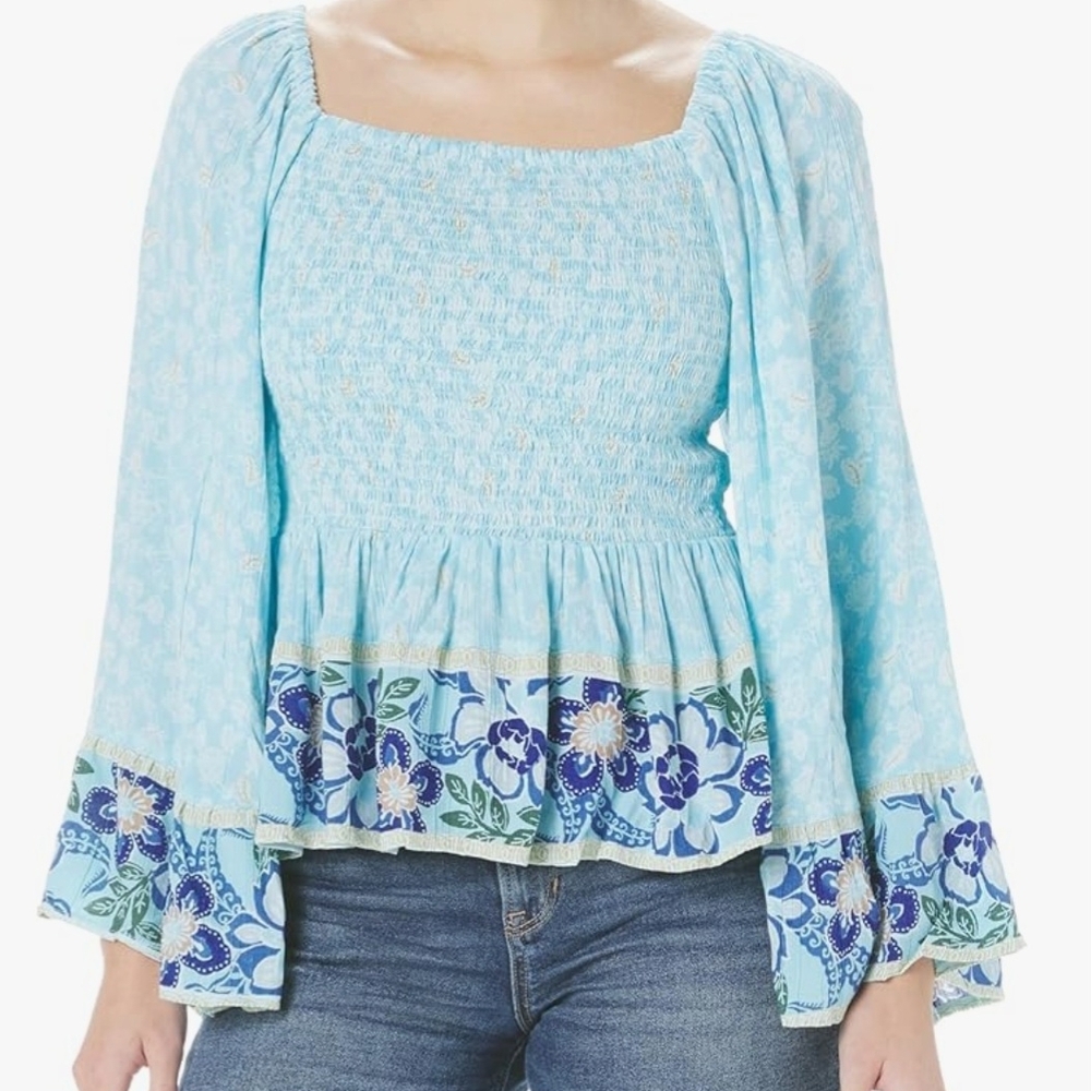 Angie Light Blue Floral Blouse Size S/M New $23